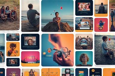 Collage of high-quality stock photos, video clips, and music notes