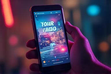 Smartphone screen displaying an engaging social media video with quick cuts and text overlays